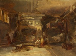 A walisisk interiør, ca. 1844 (olie på panel) af William James Muller