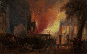 Bristol Riots: The Burning of Queen Square: Custom House af William James Muller