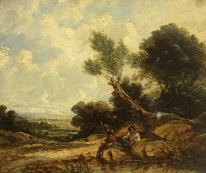 Landskab med figurer af William James Muller