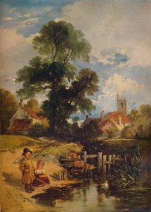 Flodscene med børn De unge lystfiskere, 1843 af William James Muller
