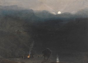 Mauritius - Moonlight, with Charcoal Burners Fire i Black River Gorge af William John Chamberlayne