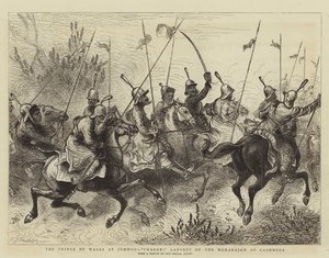 Prinsen af Wales ved Jummoo, oplad! Lancers af Maharajah of Cashmere af William John Hennessy