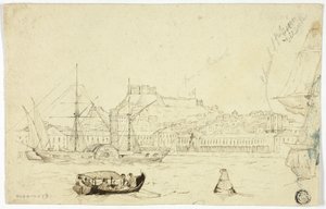 Havneby med fæstning af William John Huggins