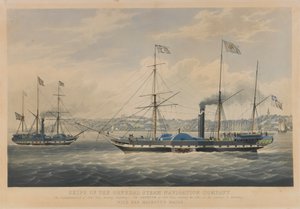 Skibe fra General Steam Navigation Company. Caledonia på 800 tons forlader Hamborg - Neptun på 800 tons sejler ind i Elben på vej til Hamborg med Hendes Majestæts post. af William John Huggins
