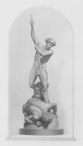 Michael og Satan, fra gruppen i marmor af Flaxman, RA, graveret af W Roffe (gravering)