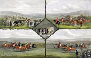 Racing Incidents, indgraveret af Edward Gilbert Hester (ca. 1843-1903) udgivet af Arthur Ackermann, 1876 (farvet akvatint)