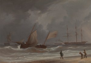 En Lugger kører i land i kuling