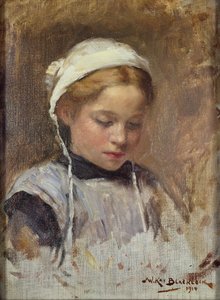 Ung pige i en blå pinafor, 1914