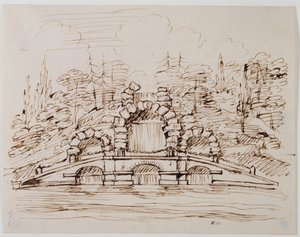 Chiswick, design til kaskaden som bygget (pen og blæk over blyant på papir)