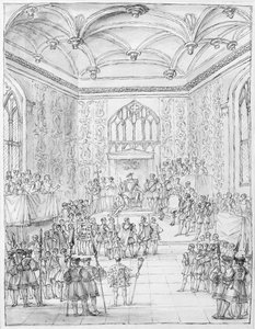 Henry VIII modtager Montmorency, den franske ambassadør, på Hampton Court af William Kent