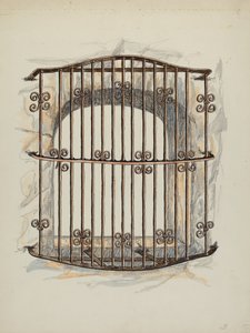 Jerngitter ved vindue en restaurering, ca. 1941.
