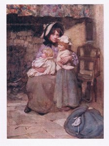 Og kyssede hendes tankeløse unger med mange tårer og klappede dem tæt, i sorg dobbelt kære (farve litho) af William Lee Hankey