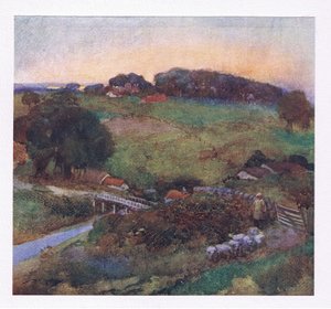 Hvis han til nogle almindeliges hegnsløse grænser forvildet, driver sin flok for at plukke den sparsomme klinge (farve litho) af William Lee Hankey