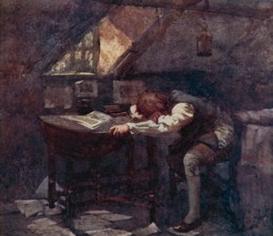 Illustration til The Deserted Village af Oliver Goldsmith (farve litho) af William Lee Hankey