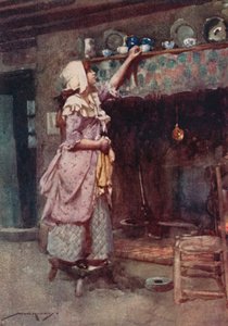 Illustration til The Deserted Village af Oliver Goldsmith (farve litho)