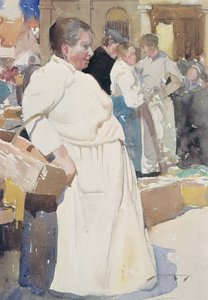 Madame la Menagere, Etaples (akvarel på papir) af William Lee Hankey