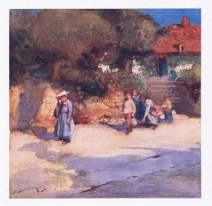 De legende børn har lige sluppet løs fra skolen (farve litho) af William Lee Hankey