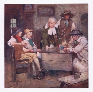 Hvor landsbystatsmænd talte med ser dybtgående ud, og nyheder meget ældre end deres historie gik rundt (farve litho) af William Lee Hankey