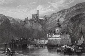 Caub, Gutenfels-borgen og Pfalz, Rhinen (kobberstik)