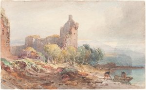 Et ødelagt slot ved en sø af William Leighton Leitch