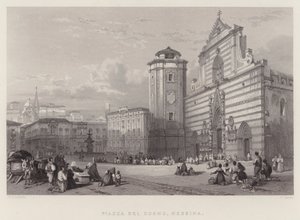 Piazza Del Duomo, Messina (gravering) af William Leighton Leitch