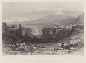 Ruinerne af teatret i Taormina og Mount Aetna (gravering)