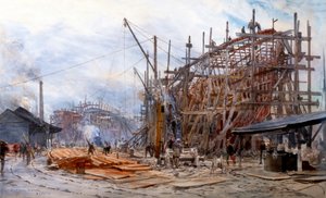 Point House Shipyard (akvarel) af William Lionel Wyllie