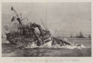 Tabet af HMS Victoria, flagskibet, der sank efter at være blevet rammet af HMS Camperdown