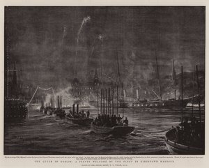 Dronningen i Dublin, en smuk velkomst af flåden i Kingstown Harbor af William Lionel Wyllie