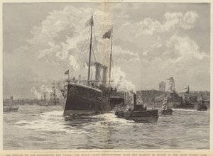 Åbningen af Manchester Ship Canal, Royal Yacht Enchantress med Hendes Majestæt ombord, ved Mode Wheel Lock af William Lionel Wyllie