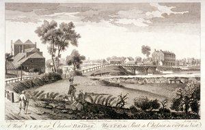 Vestudsigt over Chelsea Bridge, London, c1760 af William Lodge