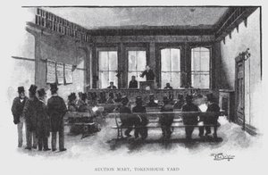 Auction Mart, Tokenhouse Yard (litho) af William Luker