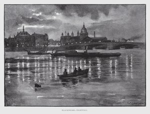 Blackfriars, Nightfall (litho) af William Luker