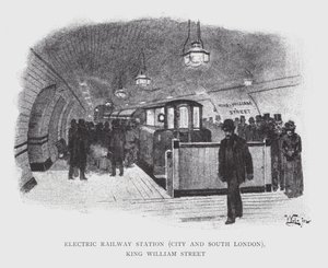 Electric Railway Station, City og South London, King William Street (litho) af William Luker