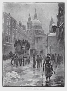 Ludgate Hill på en vintermorgen (litho) af William Luker