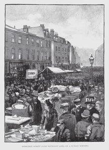Middlesex Street, sent Petticoat Lane, på en søndag morgen (litho) af William Luker