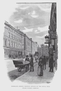 Moorgate Street, der viser kontorer for Royal Mail Steam Packet Company (litho) af William Luker
