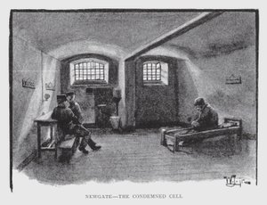 Newgate, den fordømte celle (litho) af William Luker