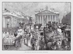 Bank of England og Royal Exchange (litho) af William Luker