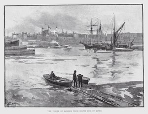 Tower of London fra South Side of River (litho) af William Luker