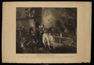 Slaget ved Trafalgar og Lord Viscount Nelsons død af William Marshall (after) Craig
