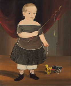 Dreng med legetøjshest og vogn, ca. 1845.