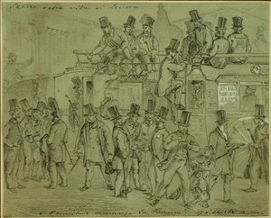 Omnibusser i banken, klokken ni om morgenen, ekspedienter, der ankommer til Bank of England af William McConnell