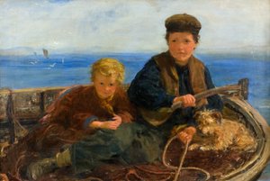 To drenge og en hund i en båd, ca. 1871 (olie på lærred)