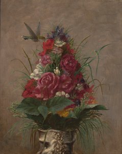 Blomsterstilleben med kolibri af William Merritt Chase