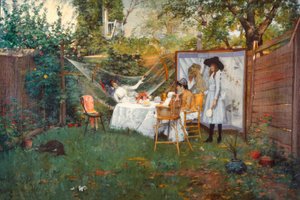 Morgenmad udendørs af William Merritt Chase