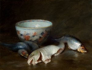 Stilleben med fisk 1910 (Olie på lærred) af William Merritt Chase