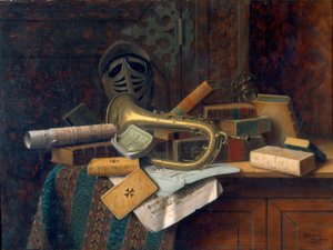 Stilleben med byste af Dante 1883 (olie på panel) af William Michael Harnett