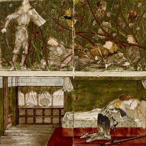Seksten fliser danner otte illustrationer af 