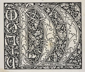 Initial, sort og hvid. af William Morris